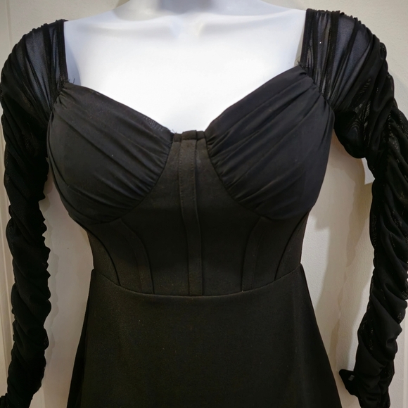 Little Black Dress ✦ Drop Waist Bodycon ✦ Long Sheer Sleeves + Padded Bust ✦ XS - Picture 10 of 17